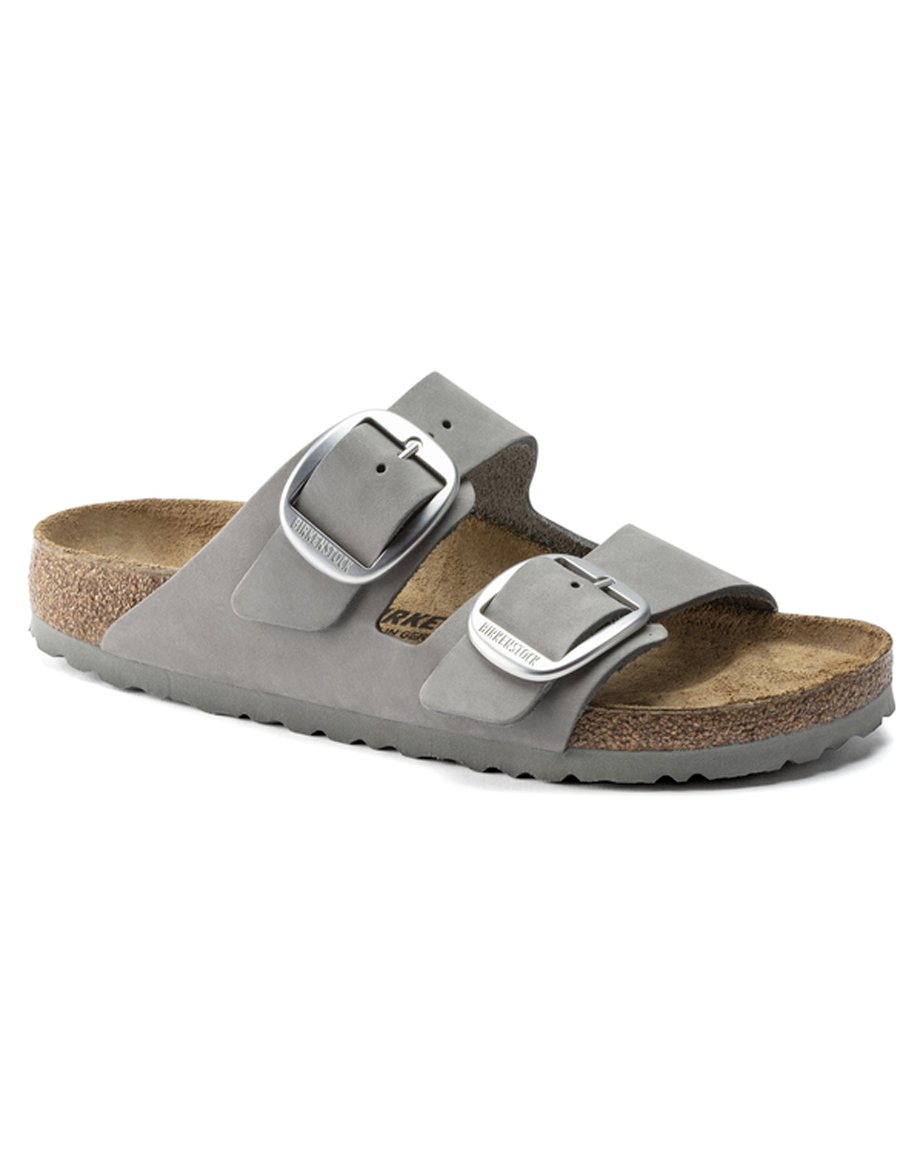 Arizona Big Buckle Dove Grey Nubuck Leather Sandals