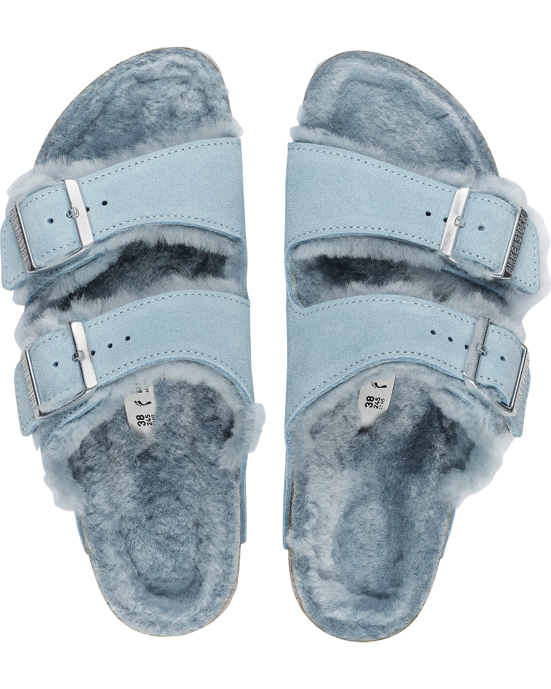 Arizona Shearling Light Blue Suede Leather Sandals