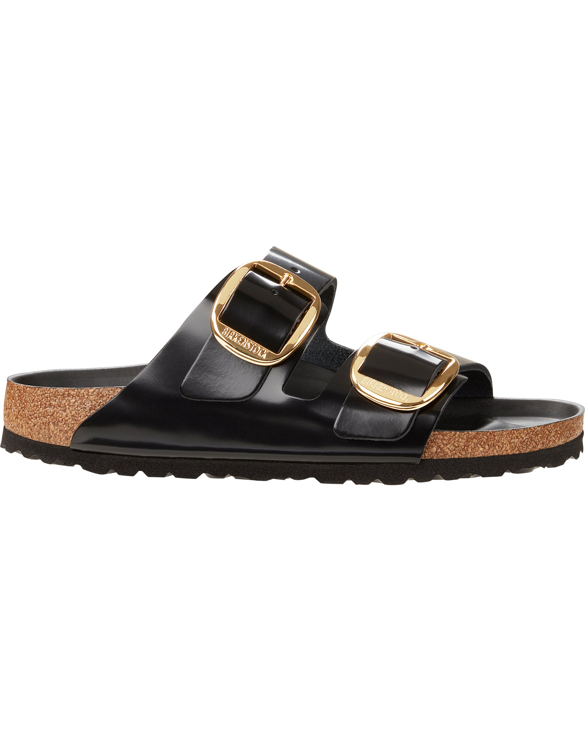 Arizona Big Buckle High Shine Black Leather Sandals