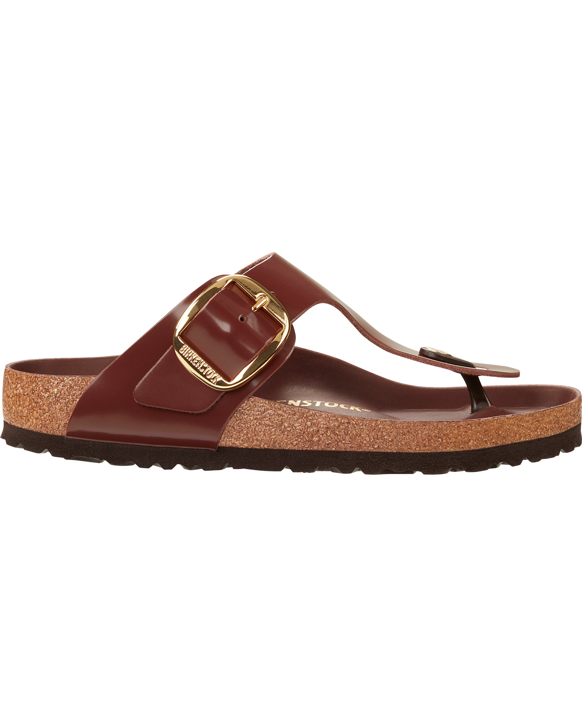 Gizeh Big Buckle High Shine Chocolate Leather Sandals