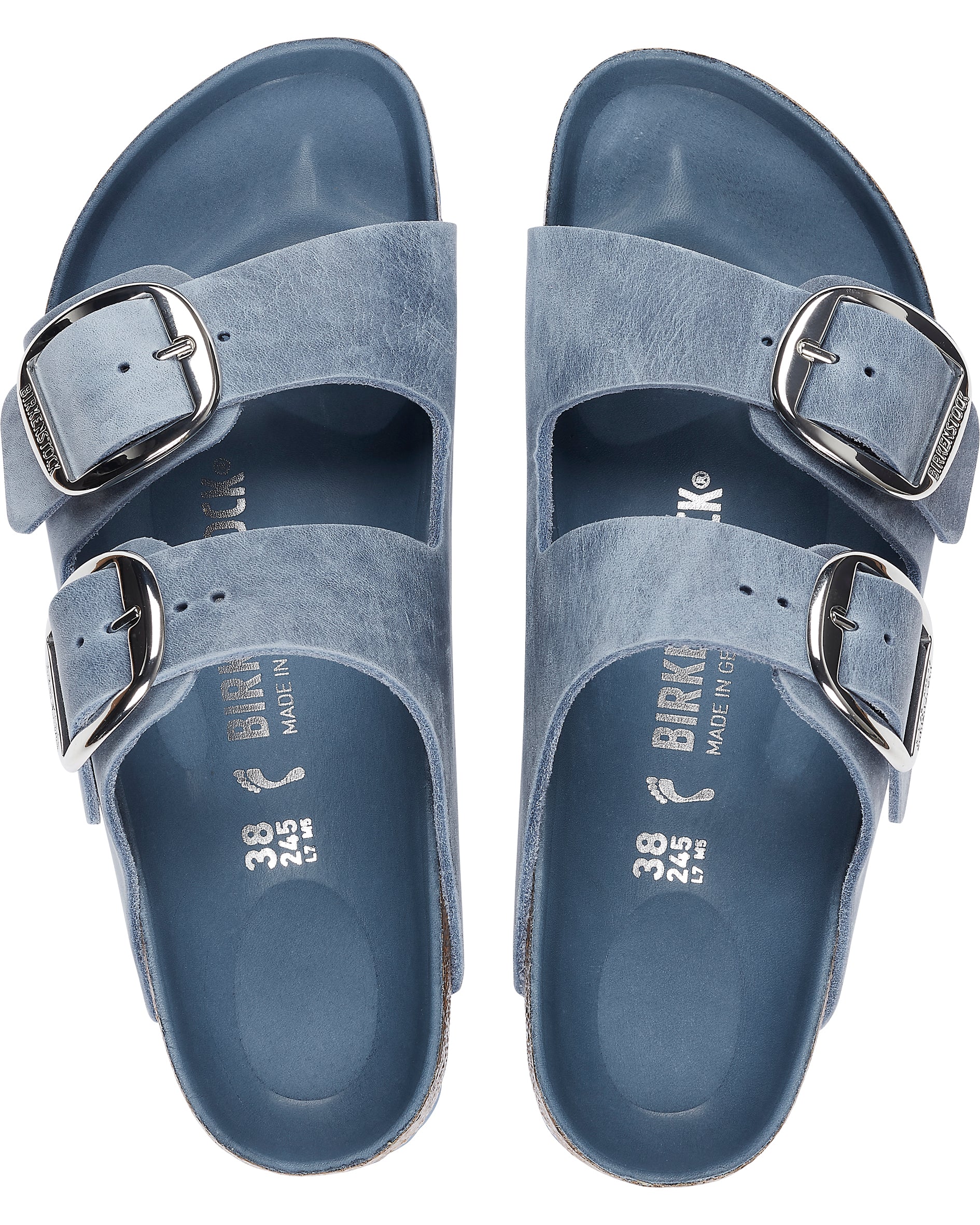 Arizona Big Buckle Dusty Blue Oiled Leather Sandals