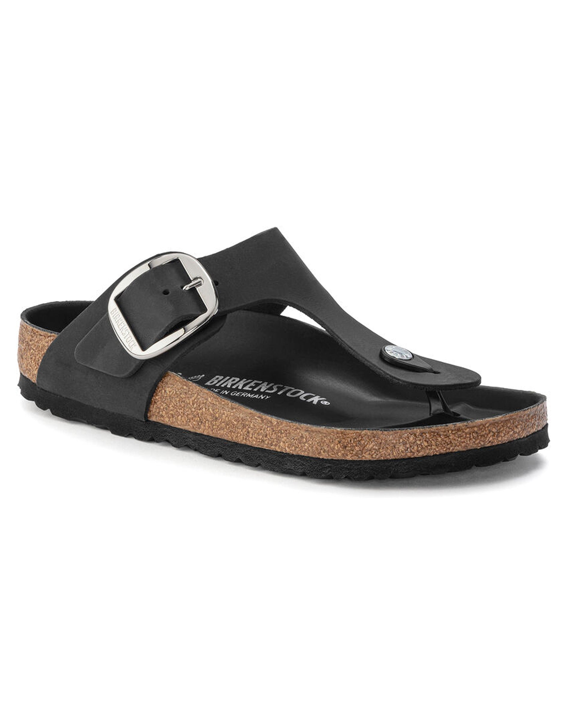 Gizeh Big Buckle Black Oiled Leather Sandals