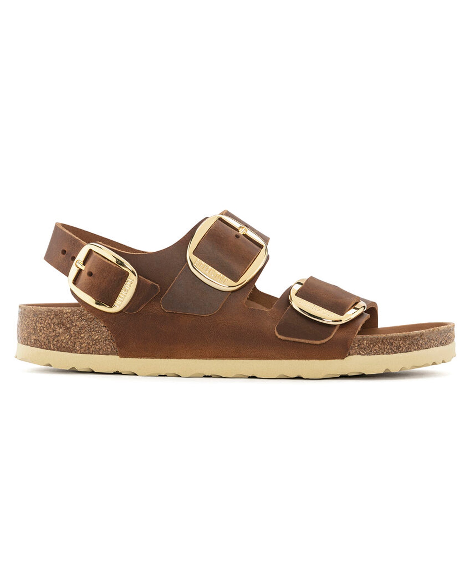 Milano Big Buckle Cognac Oiled Leather Sandals