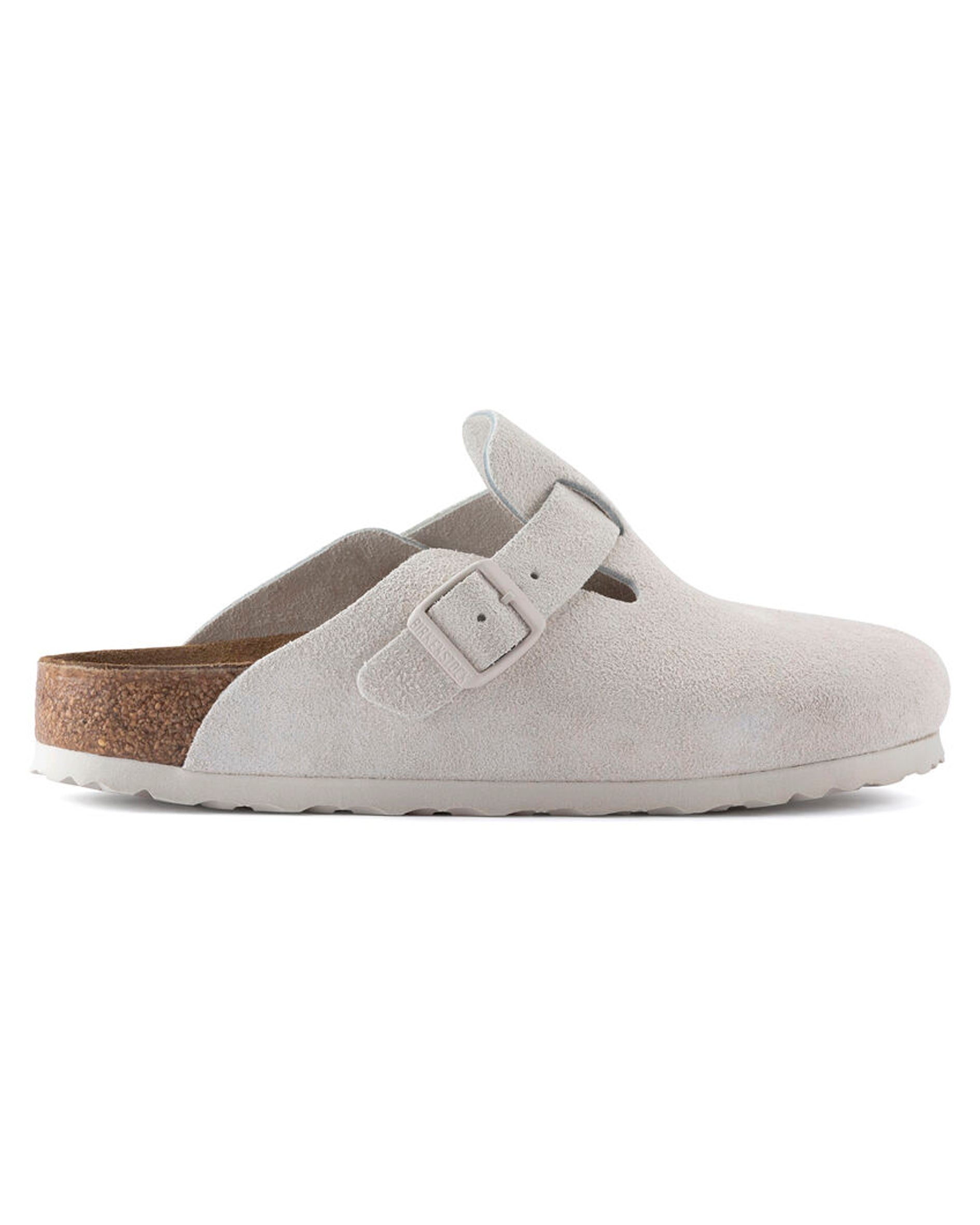 Boston Antique White Suede Leather Clogs