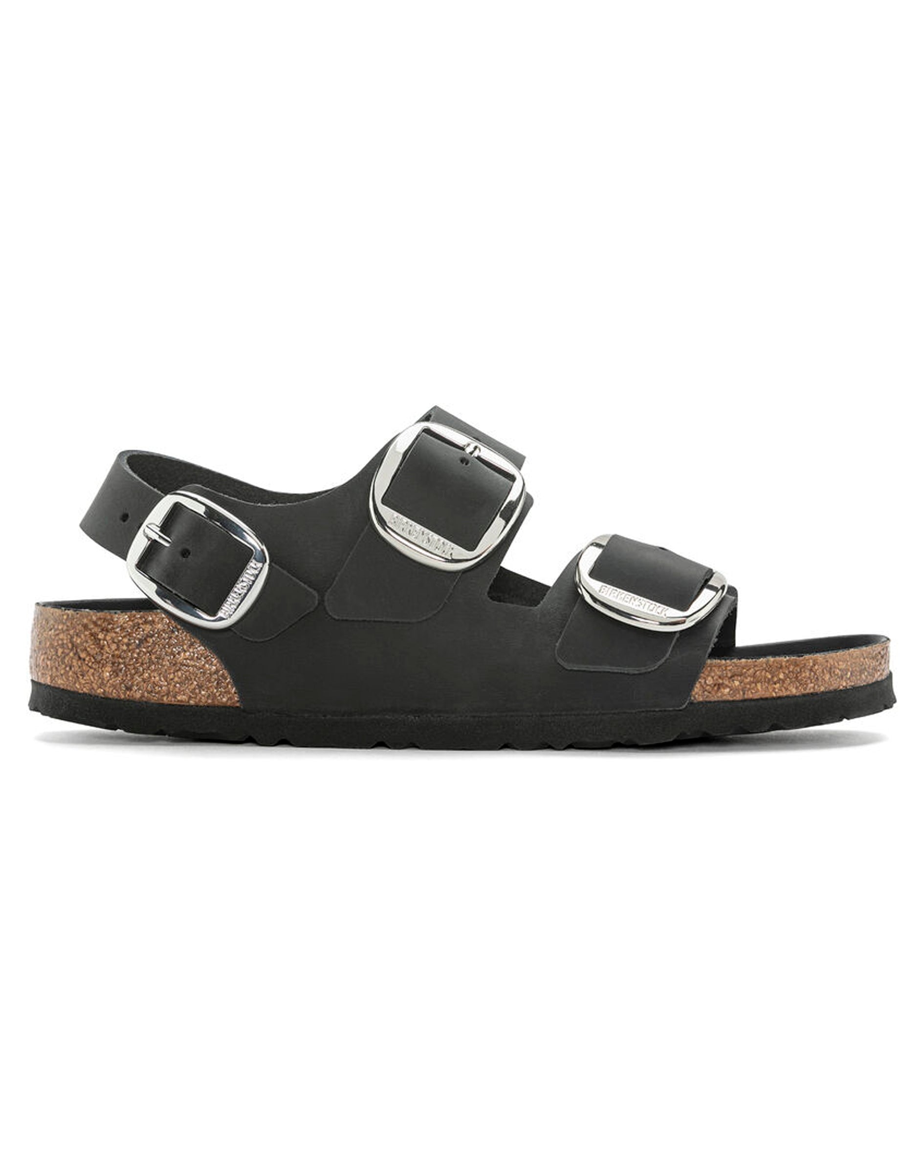 Milano Big Buckle Black Oiled Leather Sandals