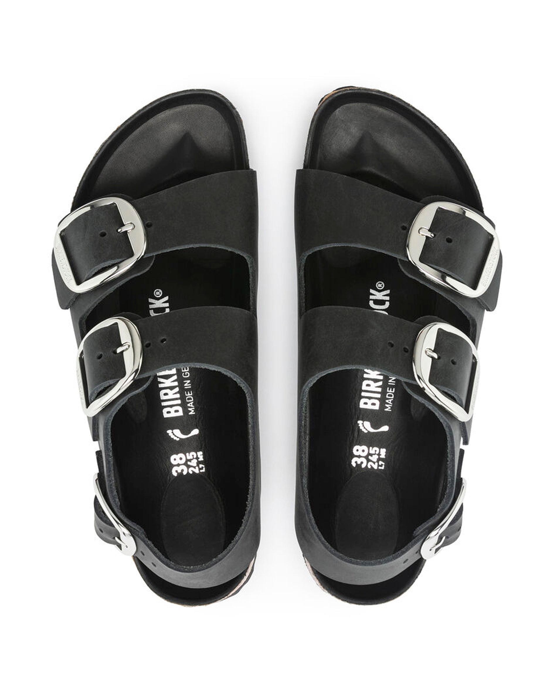 Milano Big Buckle Black Oiled Leather Sandals