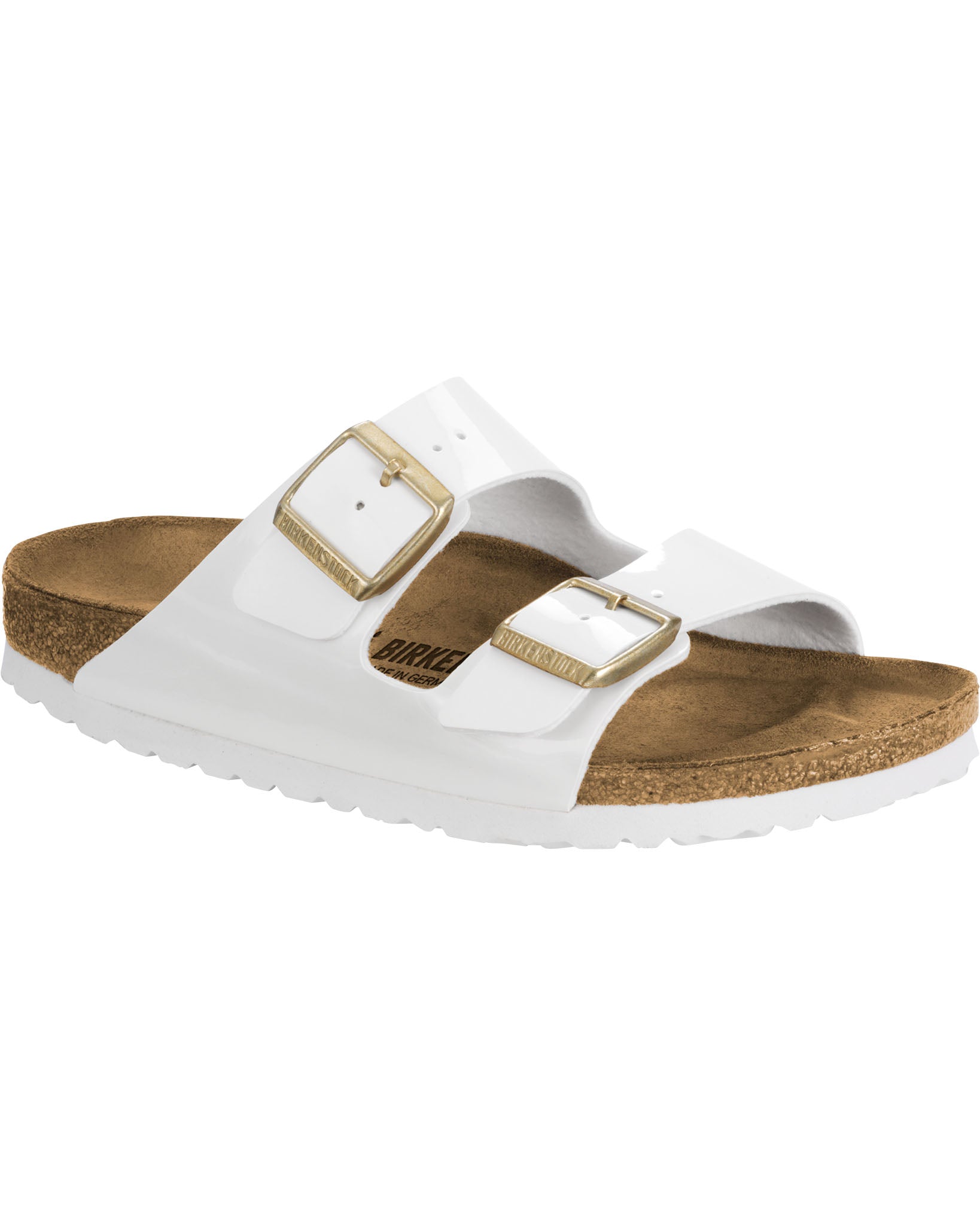 Arizona Patent White Birko-Flor Sandals