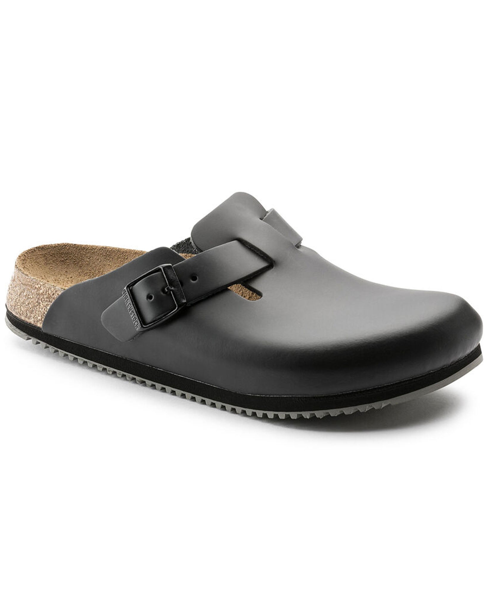 Boston Super Grip Black Leather Clogs