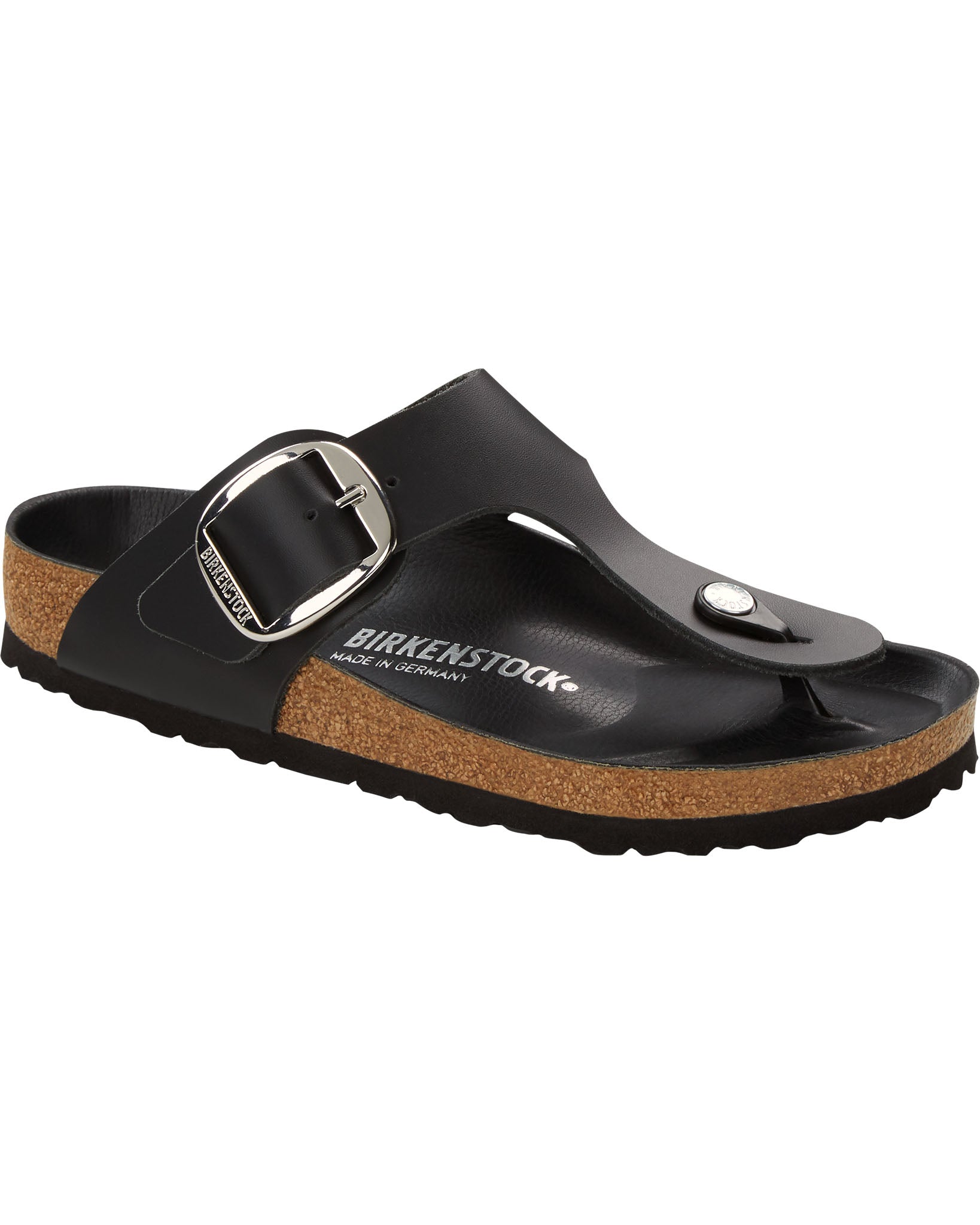 Gizeh Big Buckle Black Leather Sandals