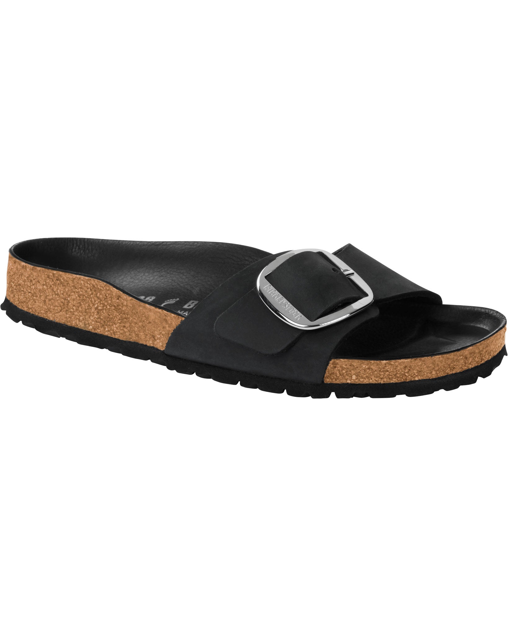 Madrid Big Buckle Black Oiled Leather Sandals