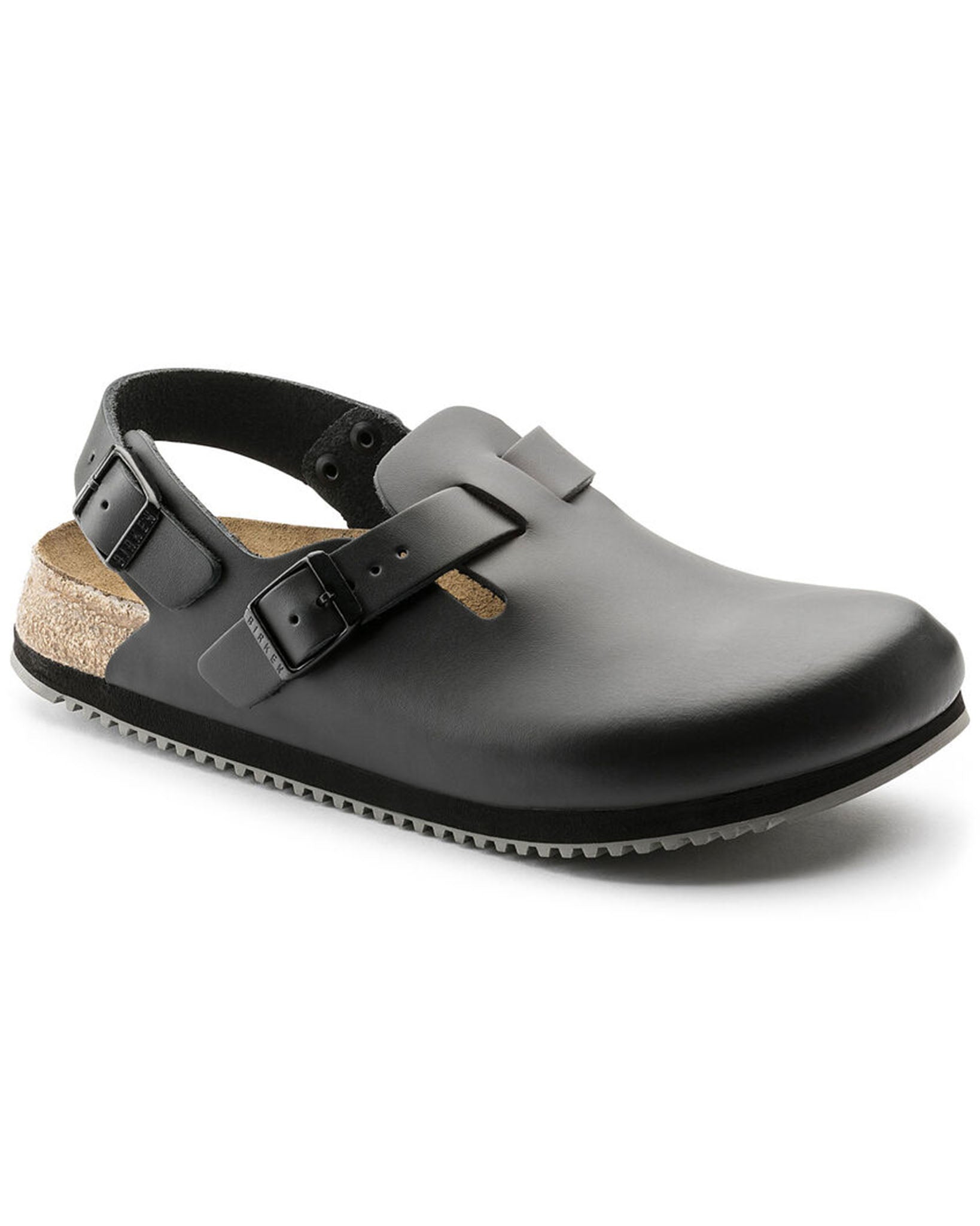 Tokio Super Grip Black Leather Clogs