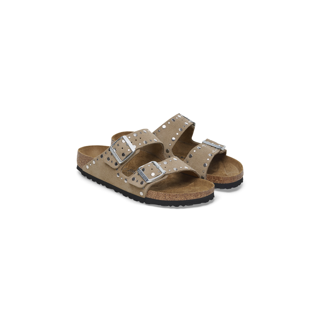 Arizona Rivet Taupe Suede Leather Sandals