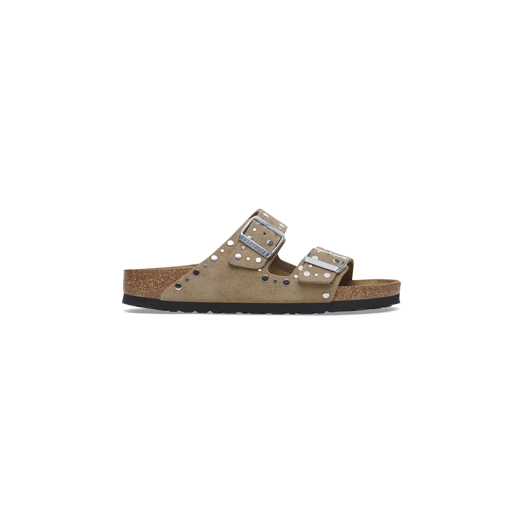 Arizona Rivet Taupe Suede Leather Sandals