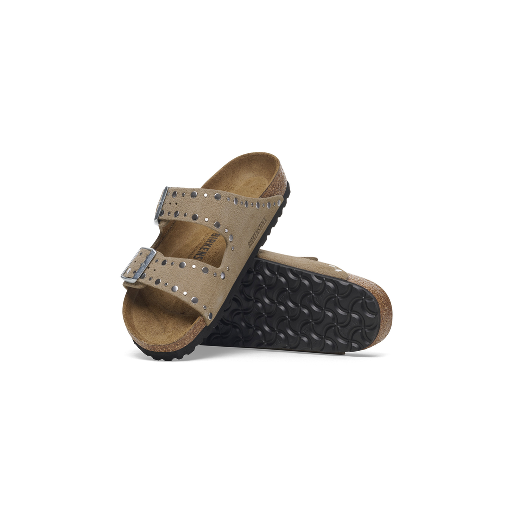 Arizona Rivet Taupe Suede Leather Sandals