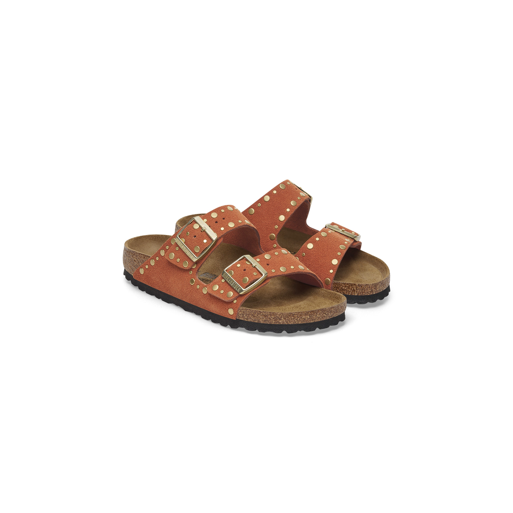 Arizona Rivet Dark Rust Suede Leather Sandals