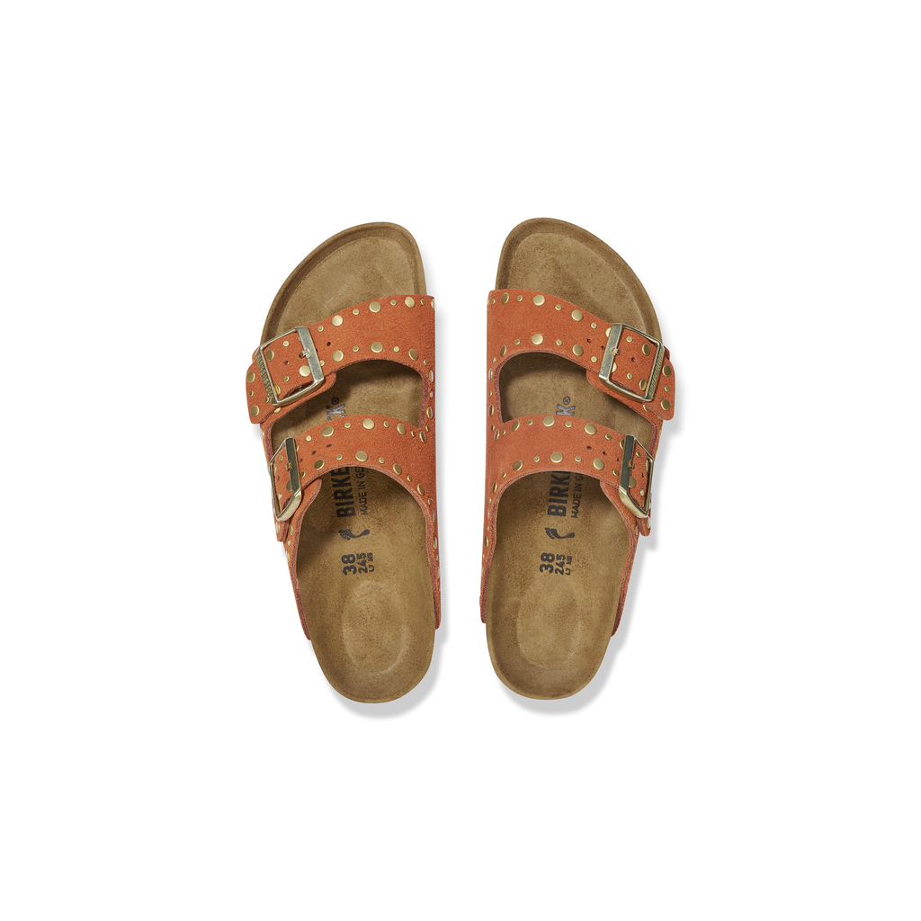 Arizona Rivet Dark Rust Suede Leather Sandals