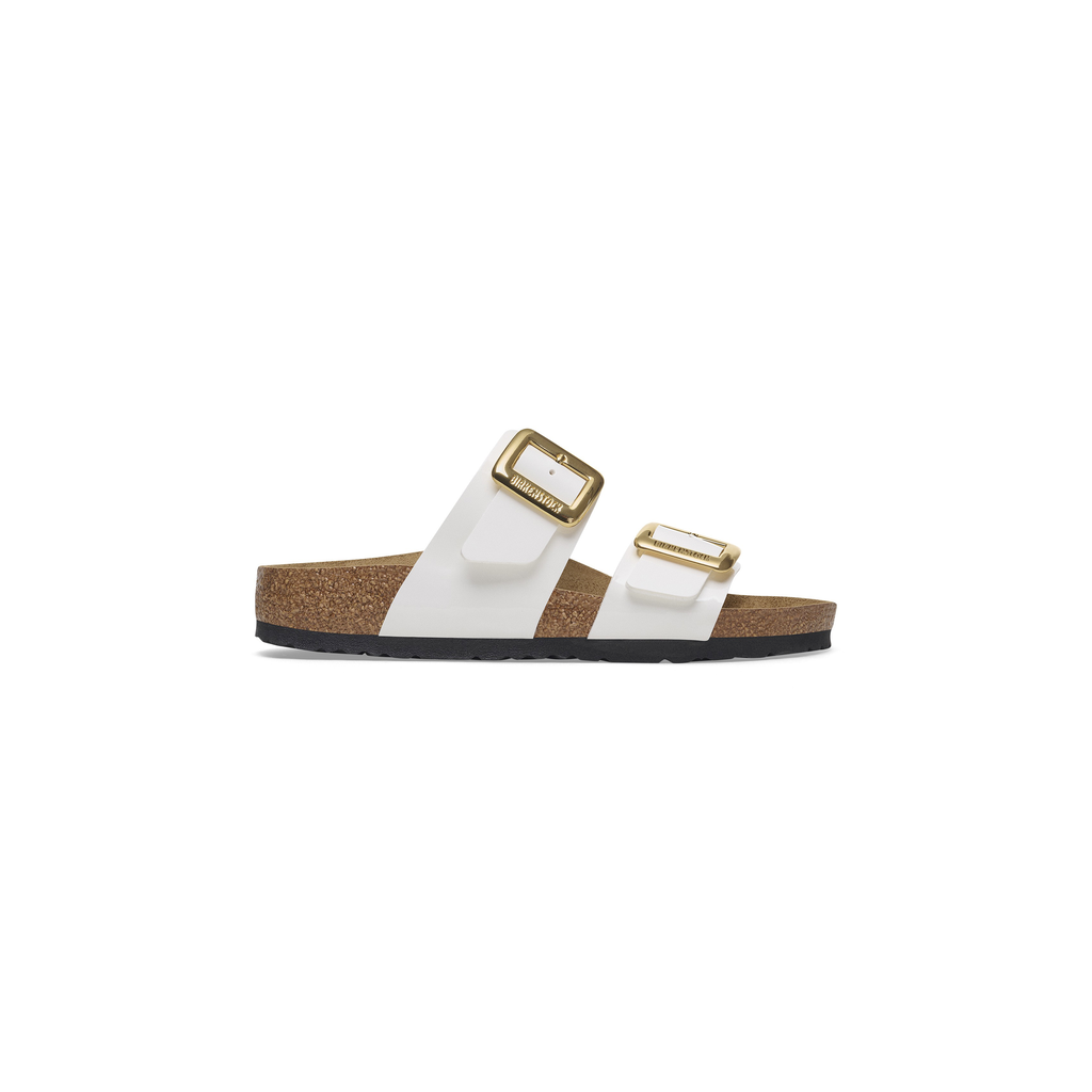 Sydney Cushion Buckle Patent White Birko-Flor Sandals