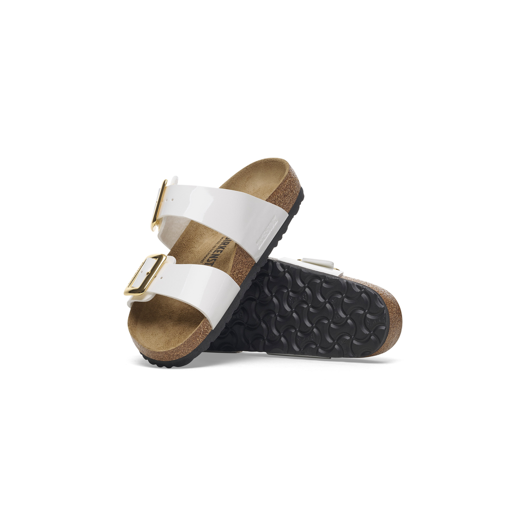 Sydney Cushion Buckle Patent White Birko-Flor Sandals