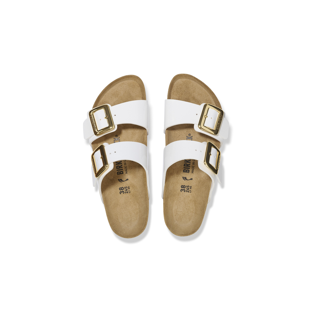 Sydney Cushion Buckle Patent White Birko-Flor Sandals