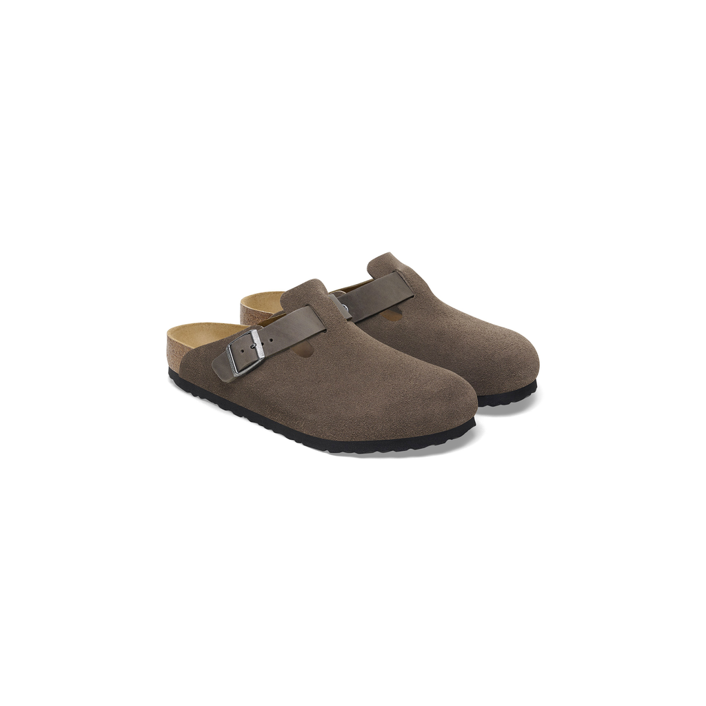 Boston Concrete Grey Suede/Oiled Leather Clogs
