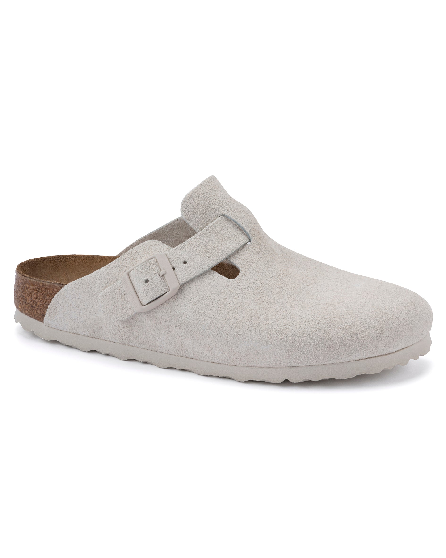 Boston Antique White Suede Leather Clogs