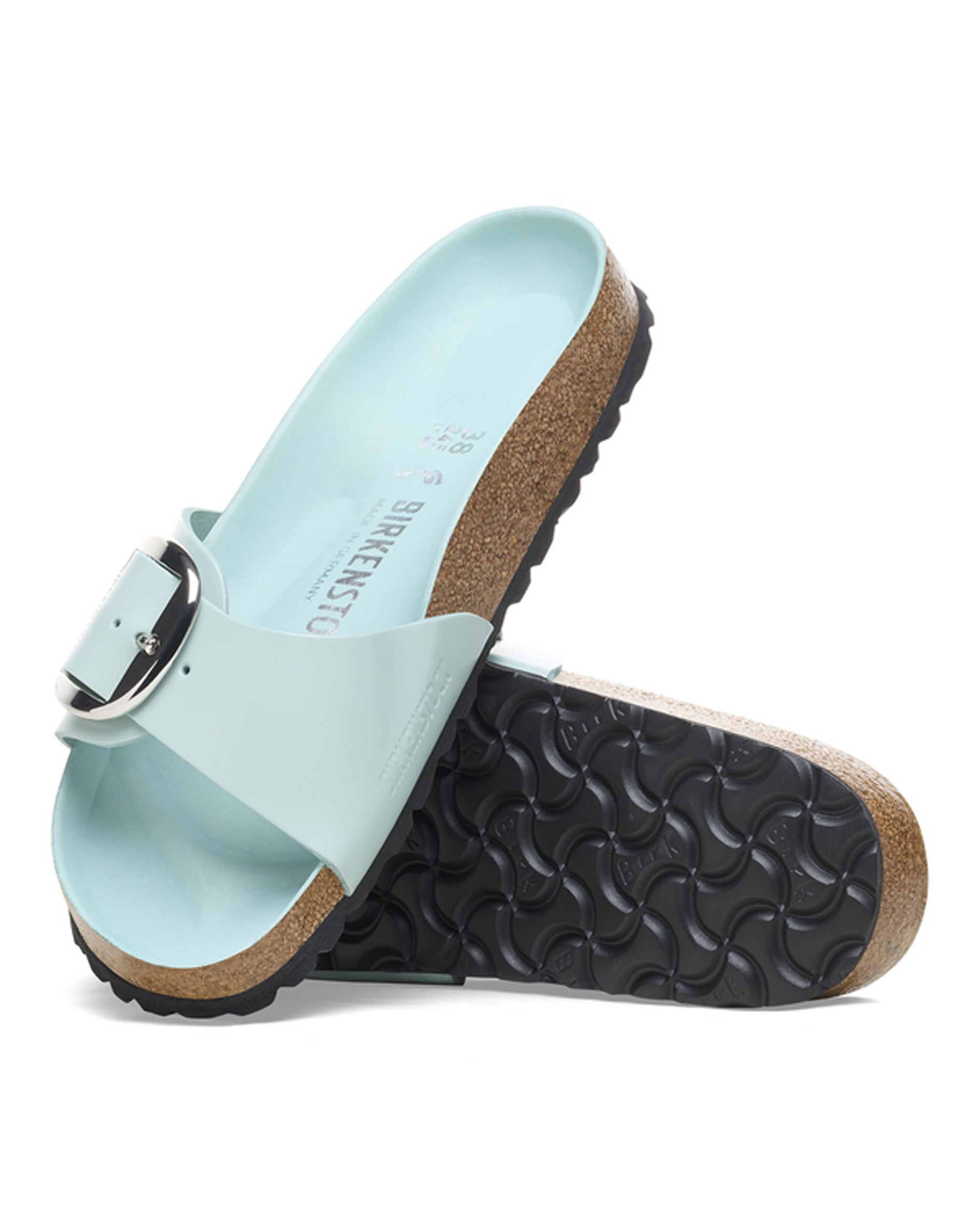 Madrid Big Buckle High Shine Surf Green Leather Sandals