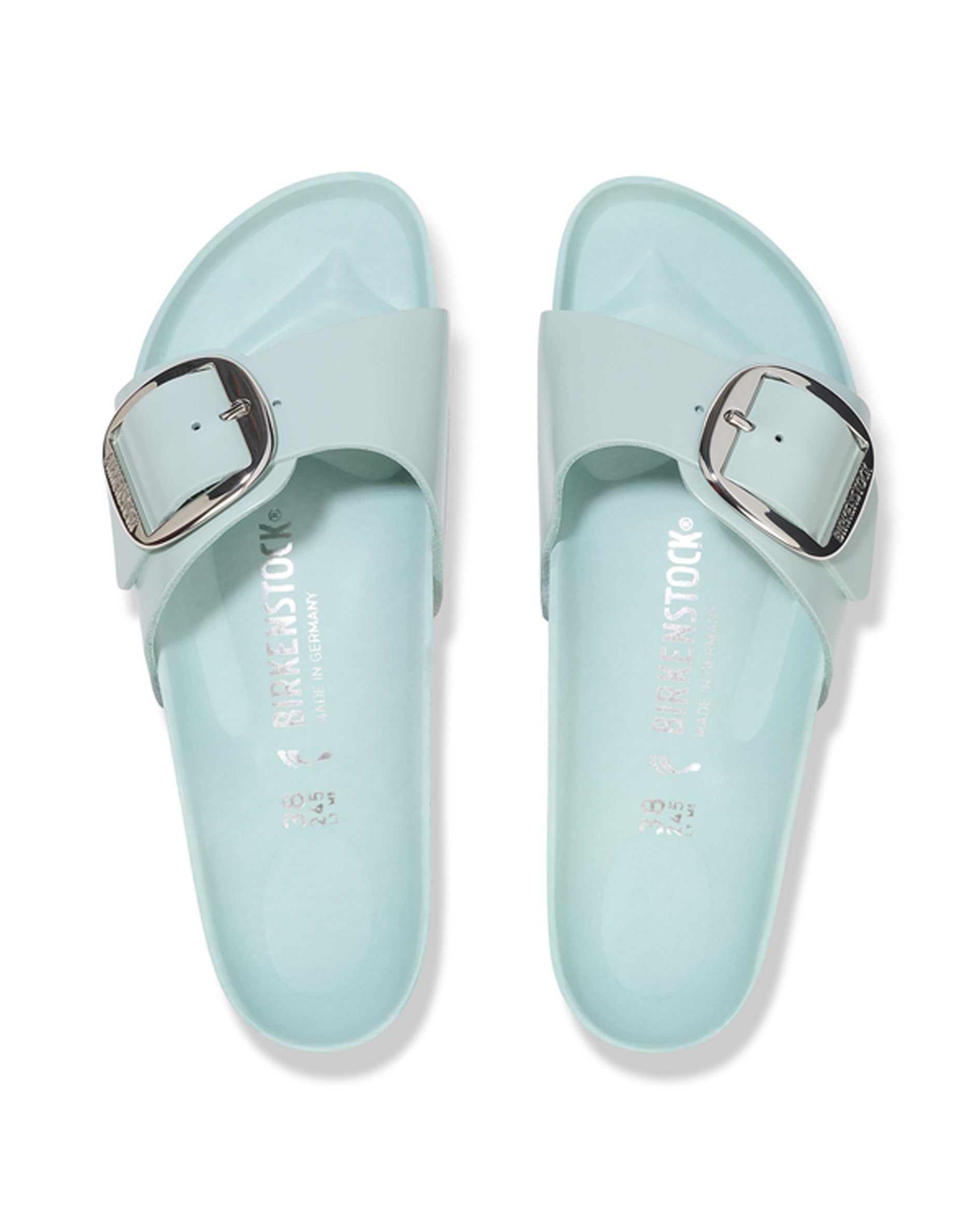 Madrid Big Buckle High Shine Surf Green Leather Sandals