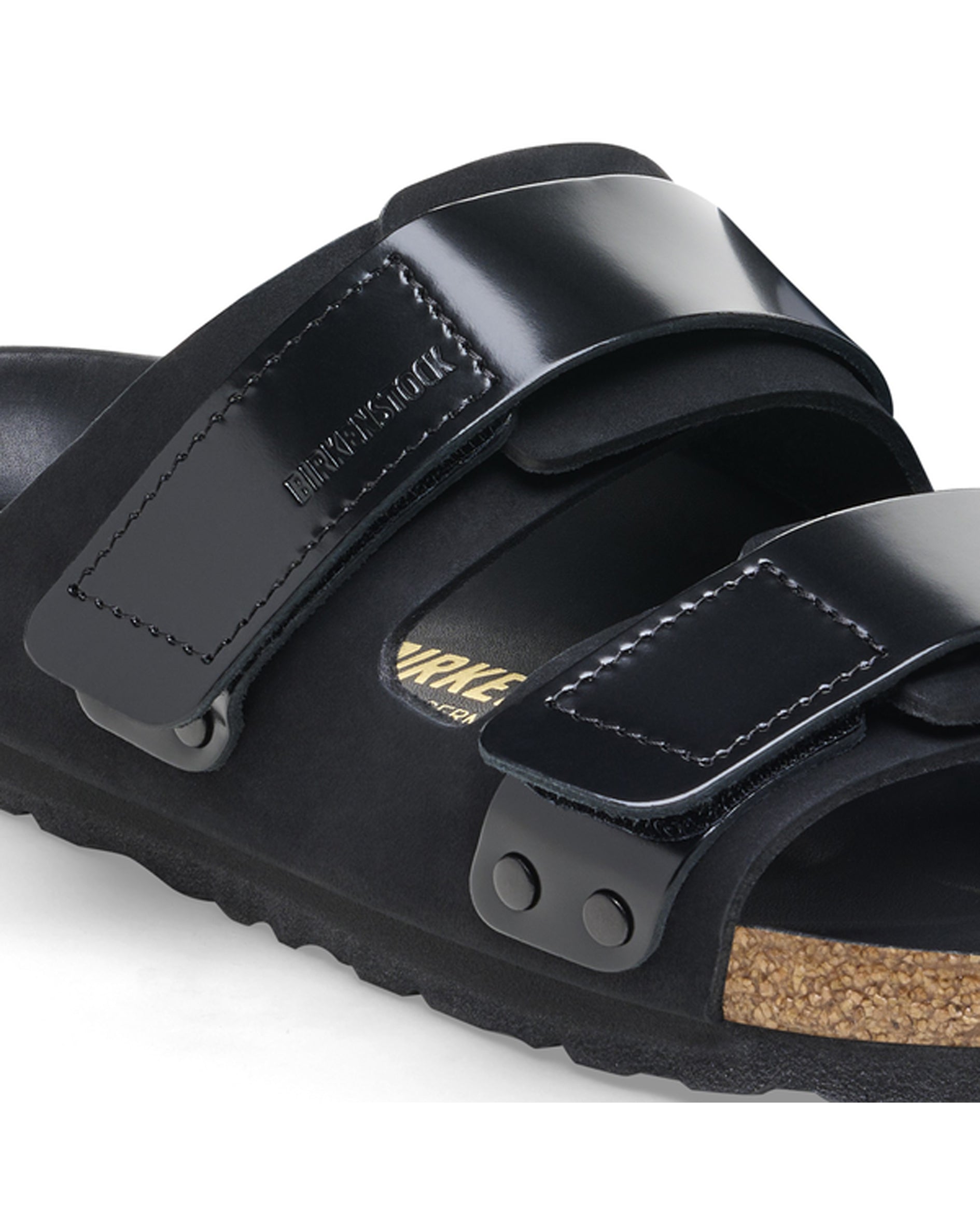 Uji High Shine Black Leather Sandals