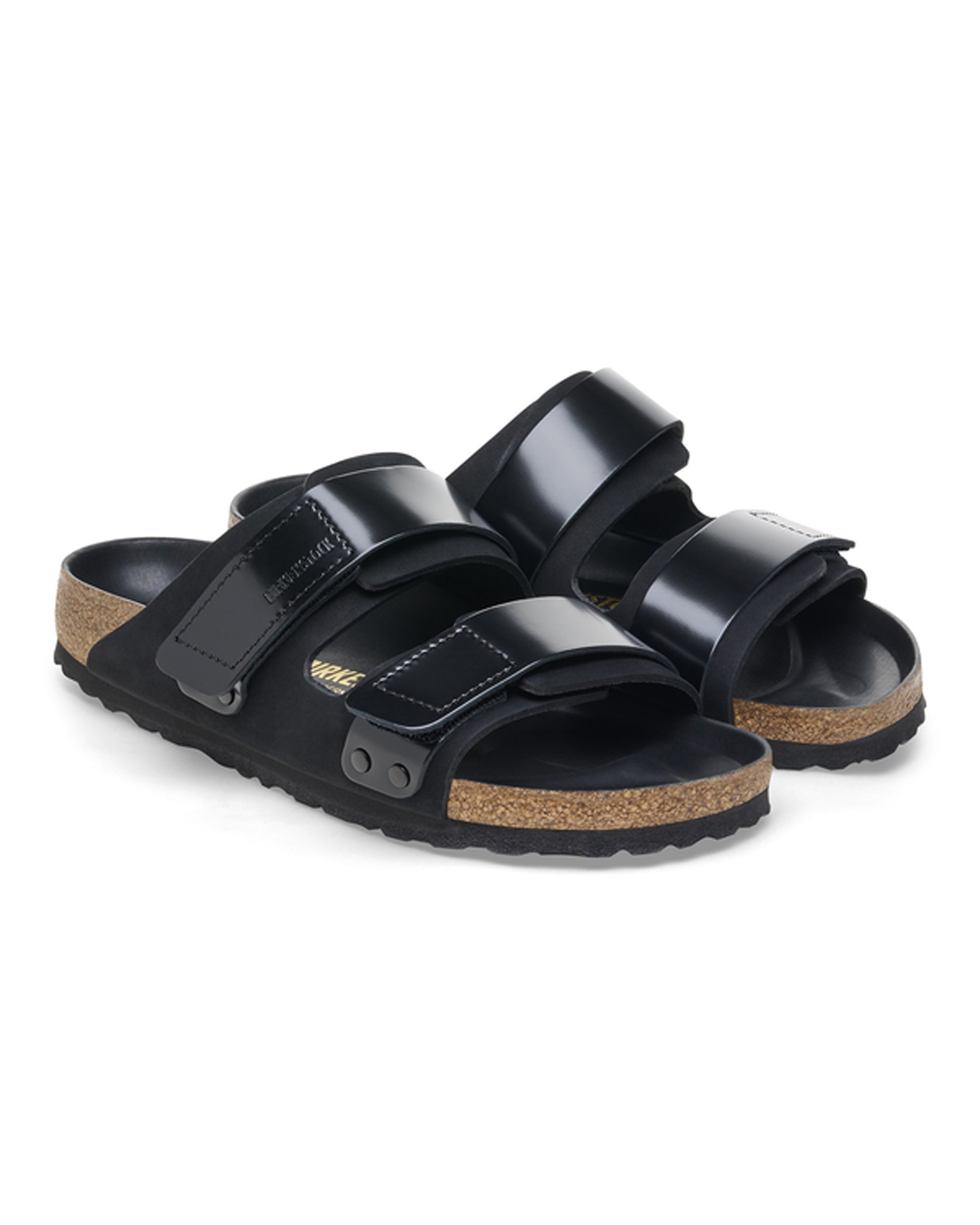 Uji High Shine Black Leather Sandals