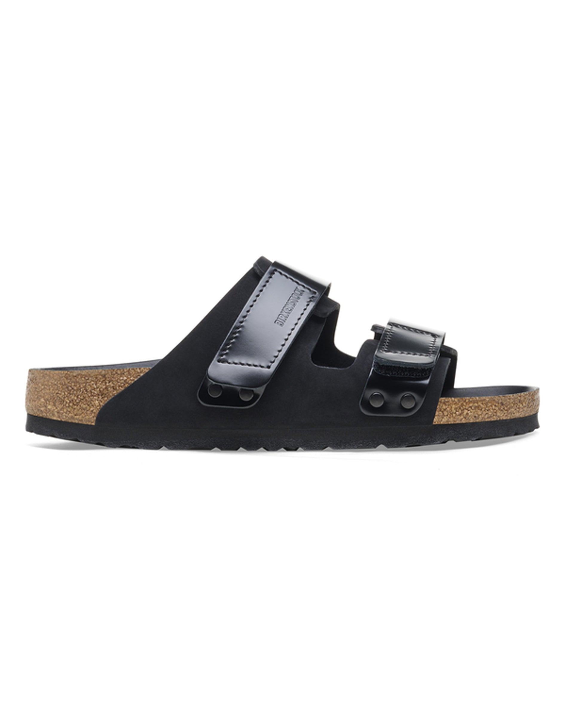 Uji High Shine Black Leather Sandals