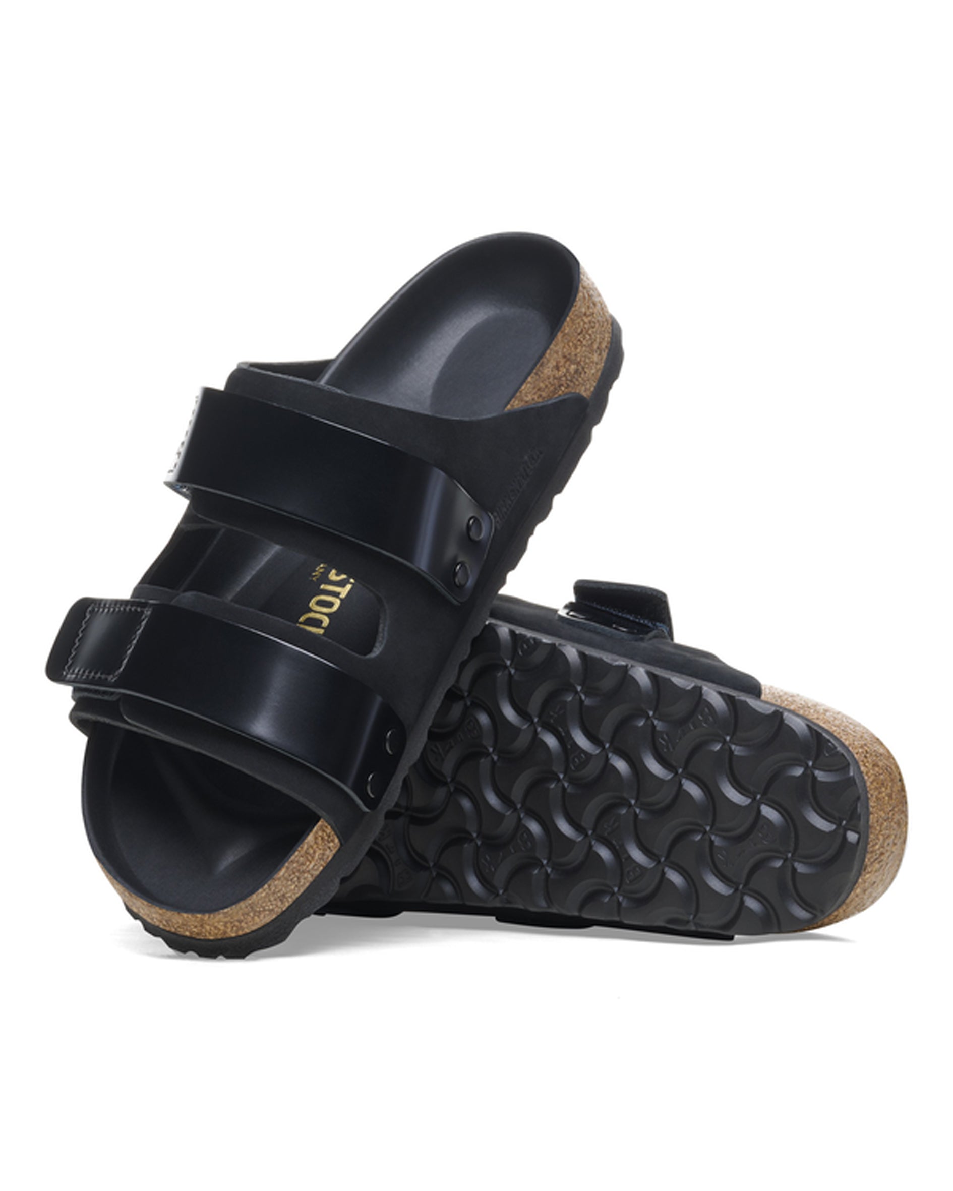 Uji High Shine Black Leather Sandals