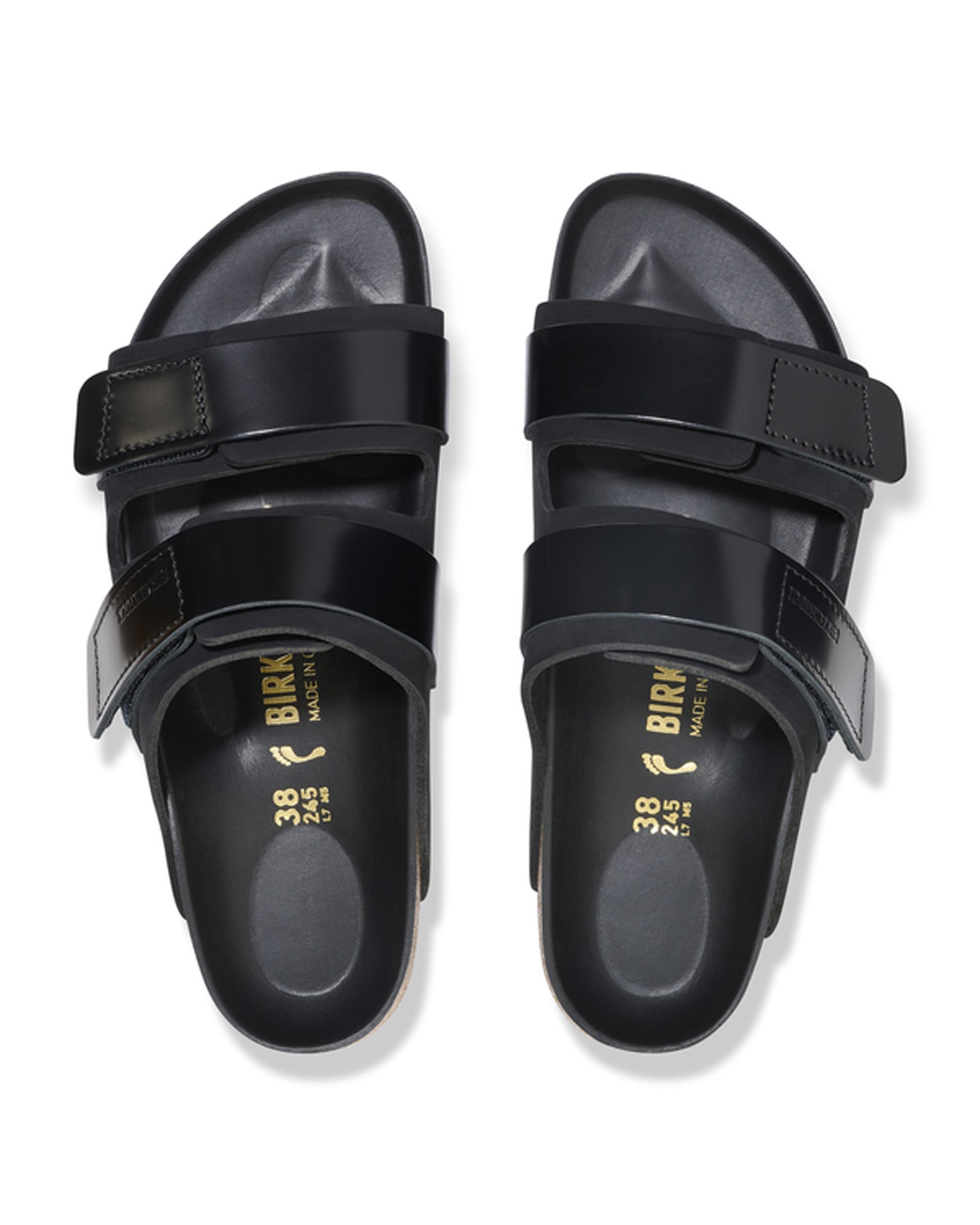 Uji High Shine Black Leather Sandals