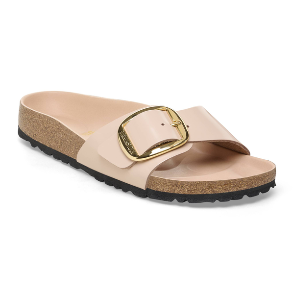 Madrid Big Buckle High Shine New Beige Leather Sandals