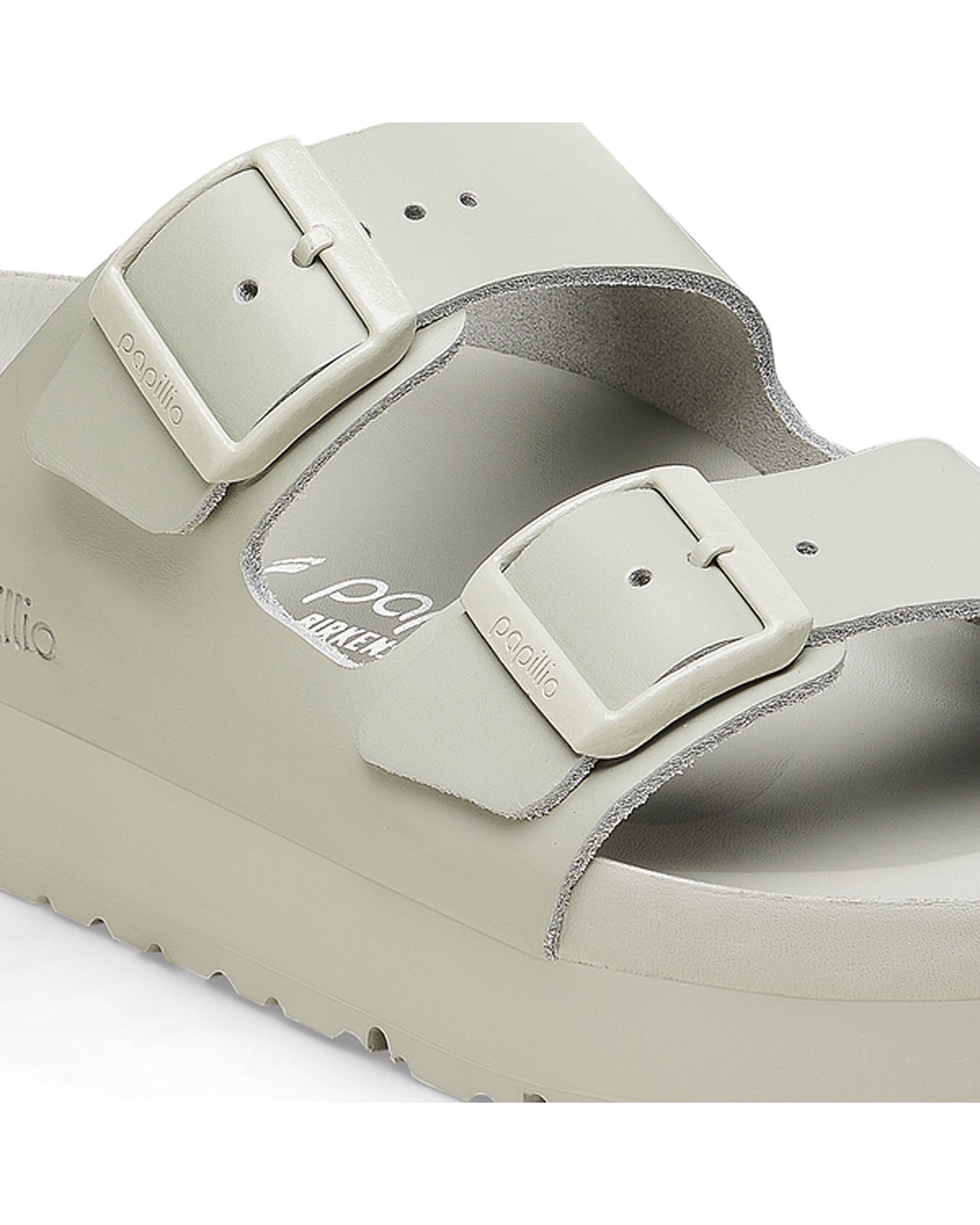 Arizona Platform Flex Exquisite Mineral Grey Leather Sandals