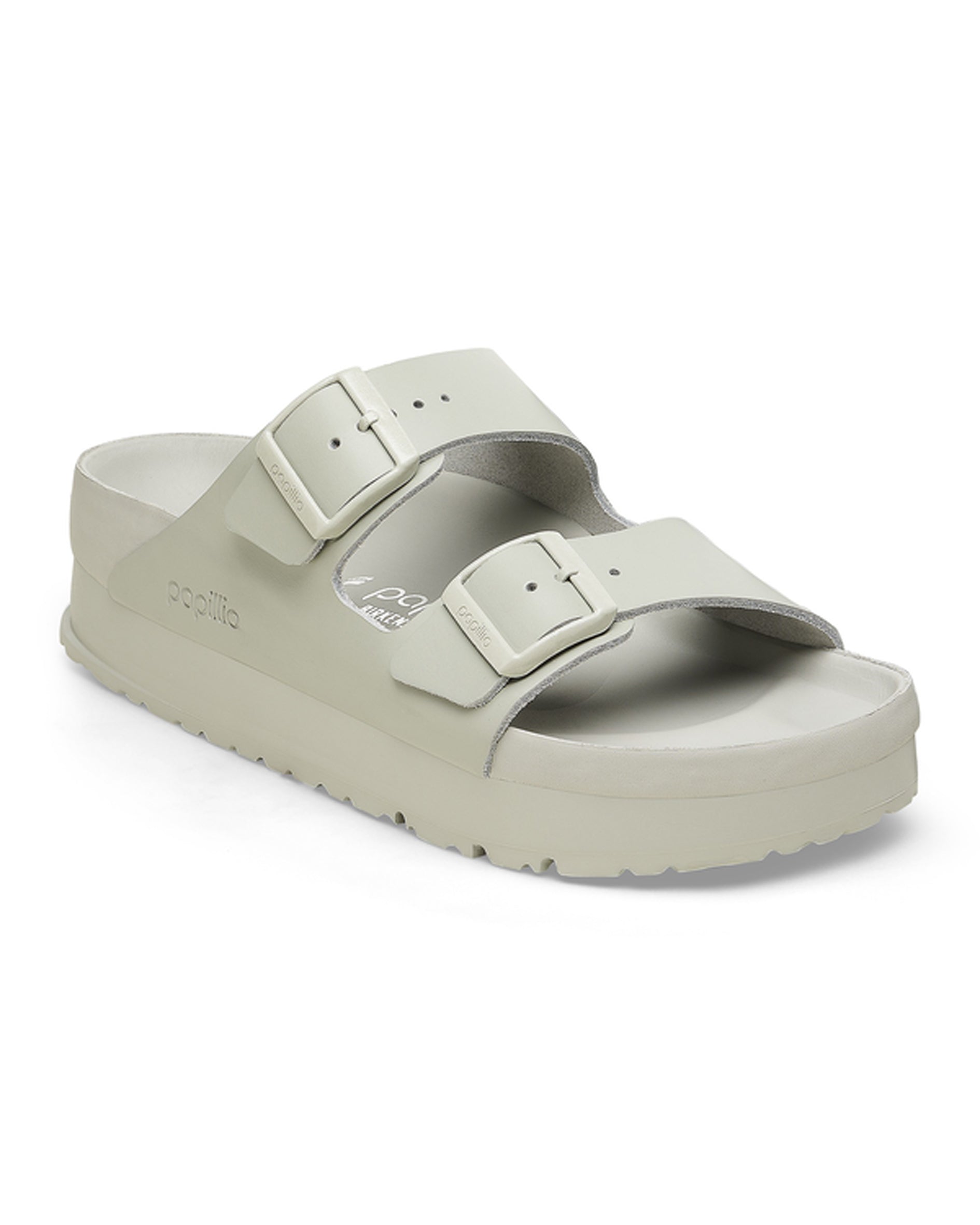 Arizona Platform Flex Exquisite Mineral Grey Leather Sandals