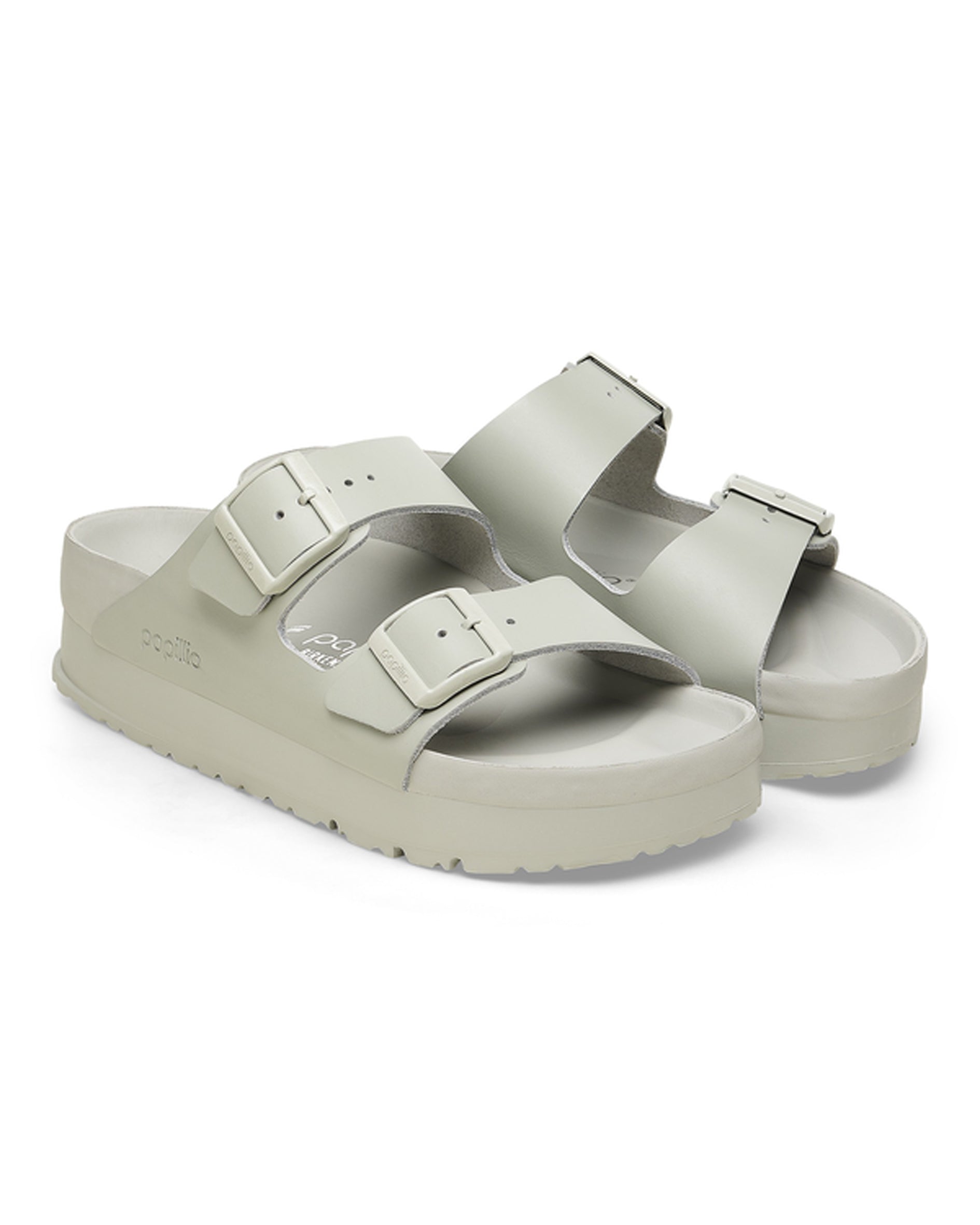 Arizona Platform Flex Exquisite Mineral Grey Leather Sandals