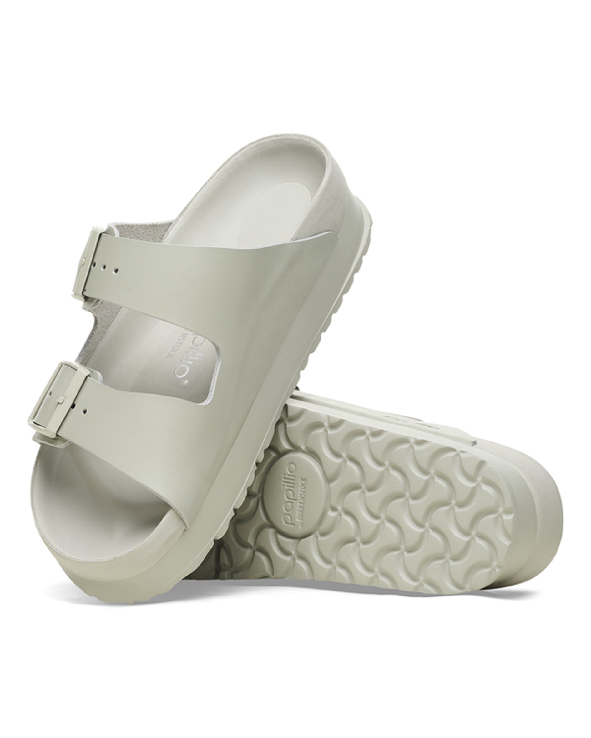 Arizona Platform Flex Exquisite Mineral Grey Leather Sandals