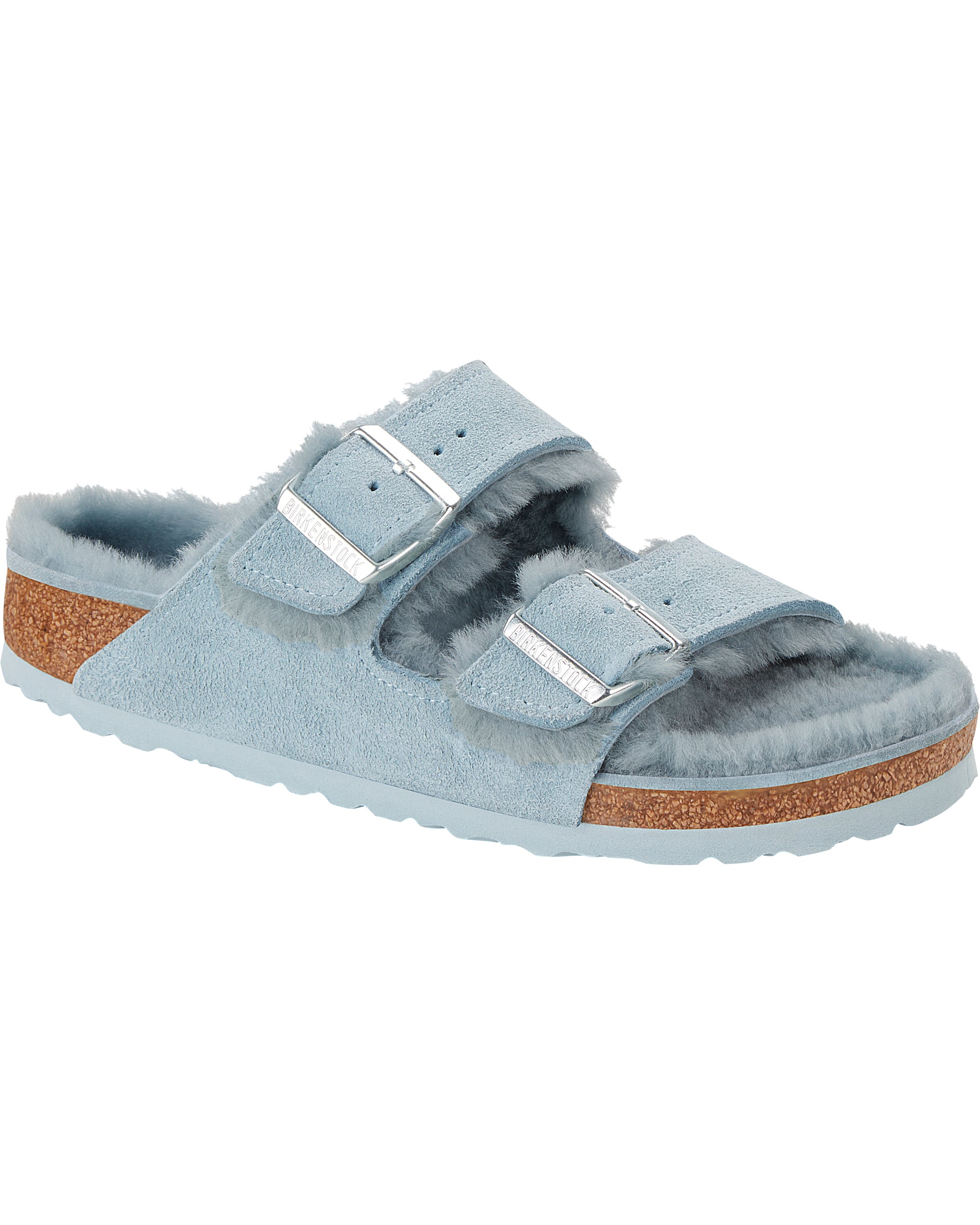 Arizona Shearling Light Blue Suede Leather Sandals