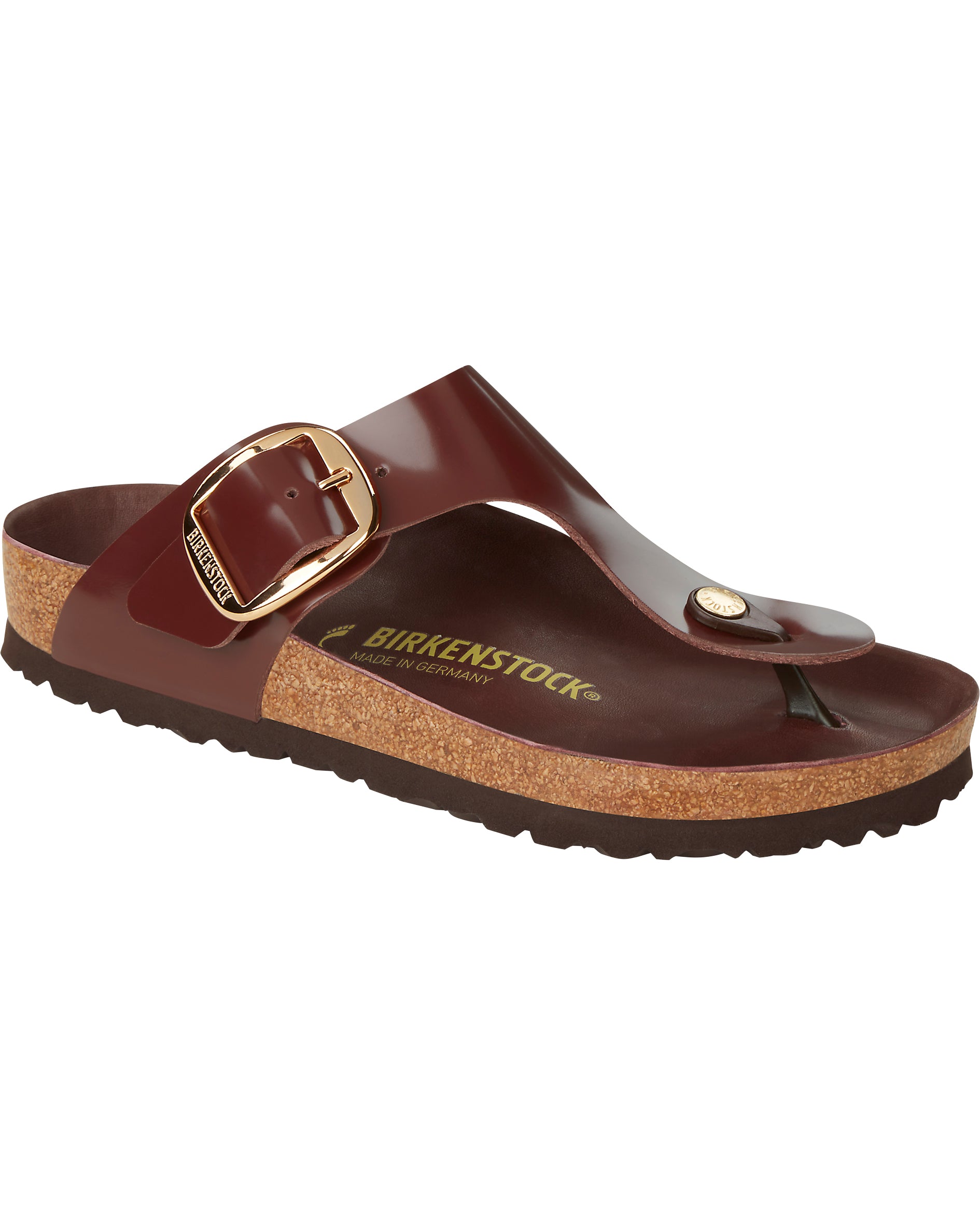 Gizeh Big Buckle High Shine Chocolate Leather Sandals