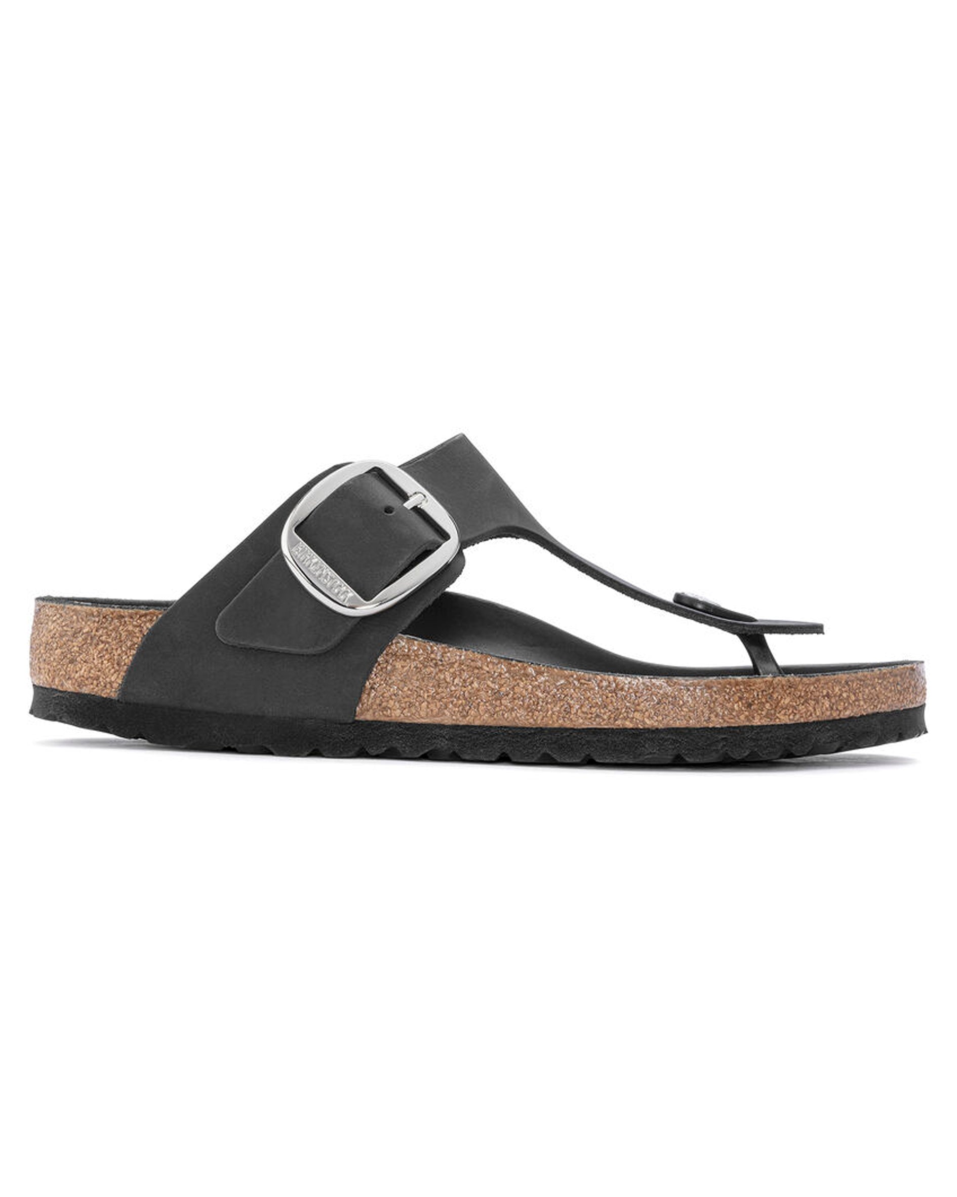 Gizeh Big Buckle Black Oiled Leather Sandals