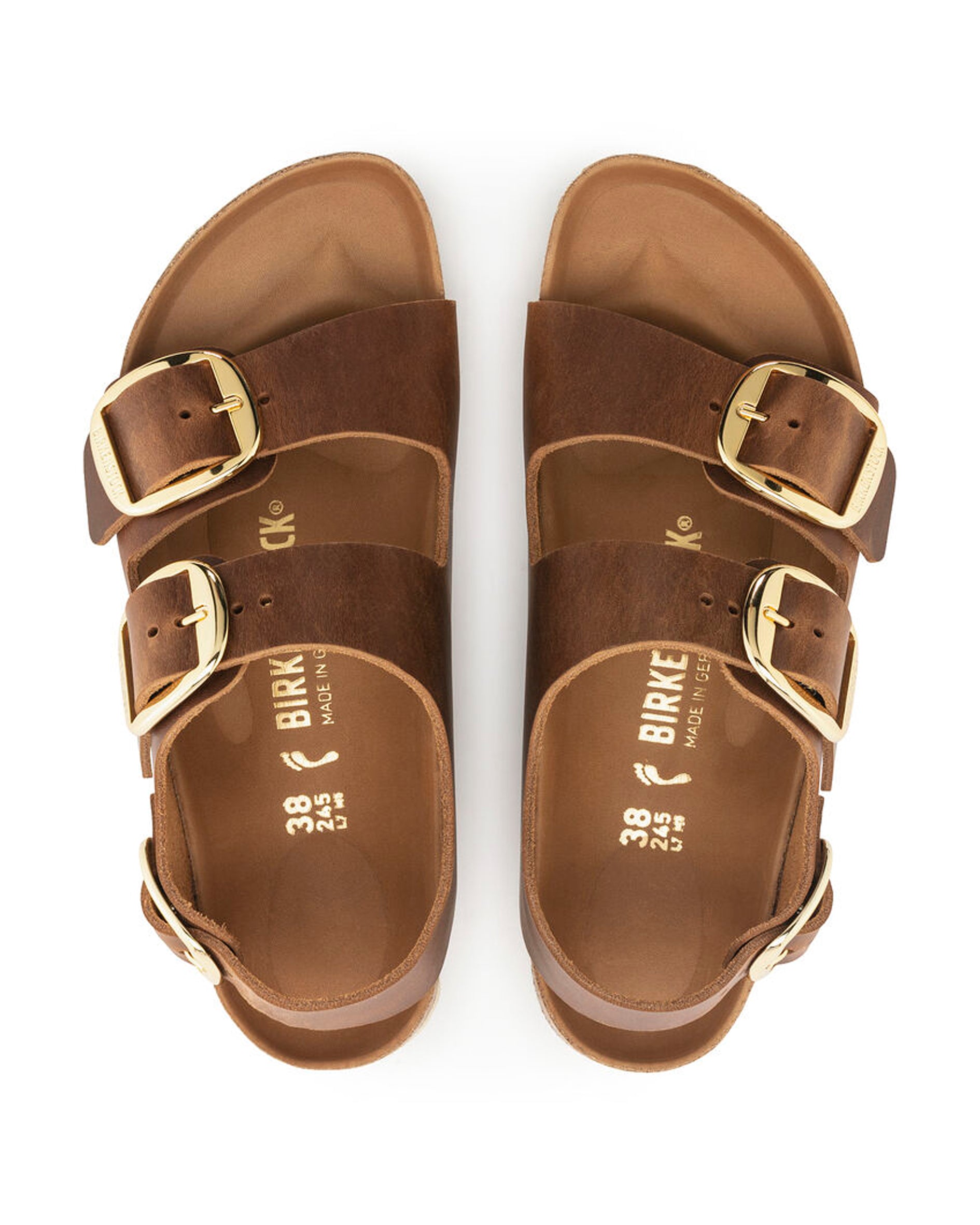 Milano Big Buckle Cognac Oiled Leather Sandals