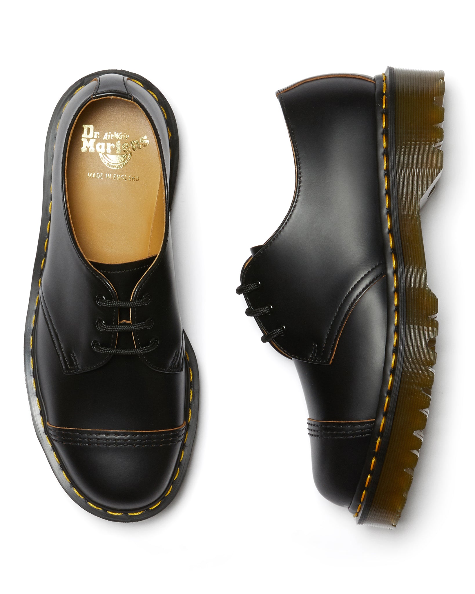 Made in England 1461 Bex Toe Cap Black Quilon Leather Shoes