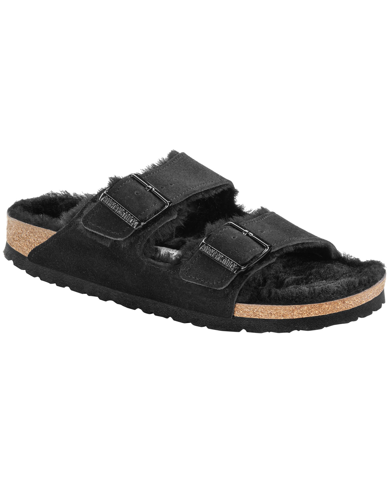 Arizona Shearling Black Suede Leather Sandals