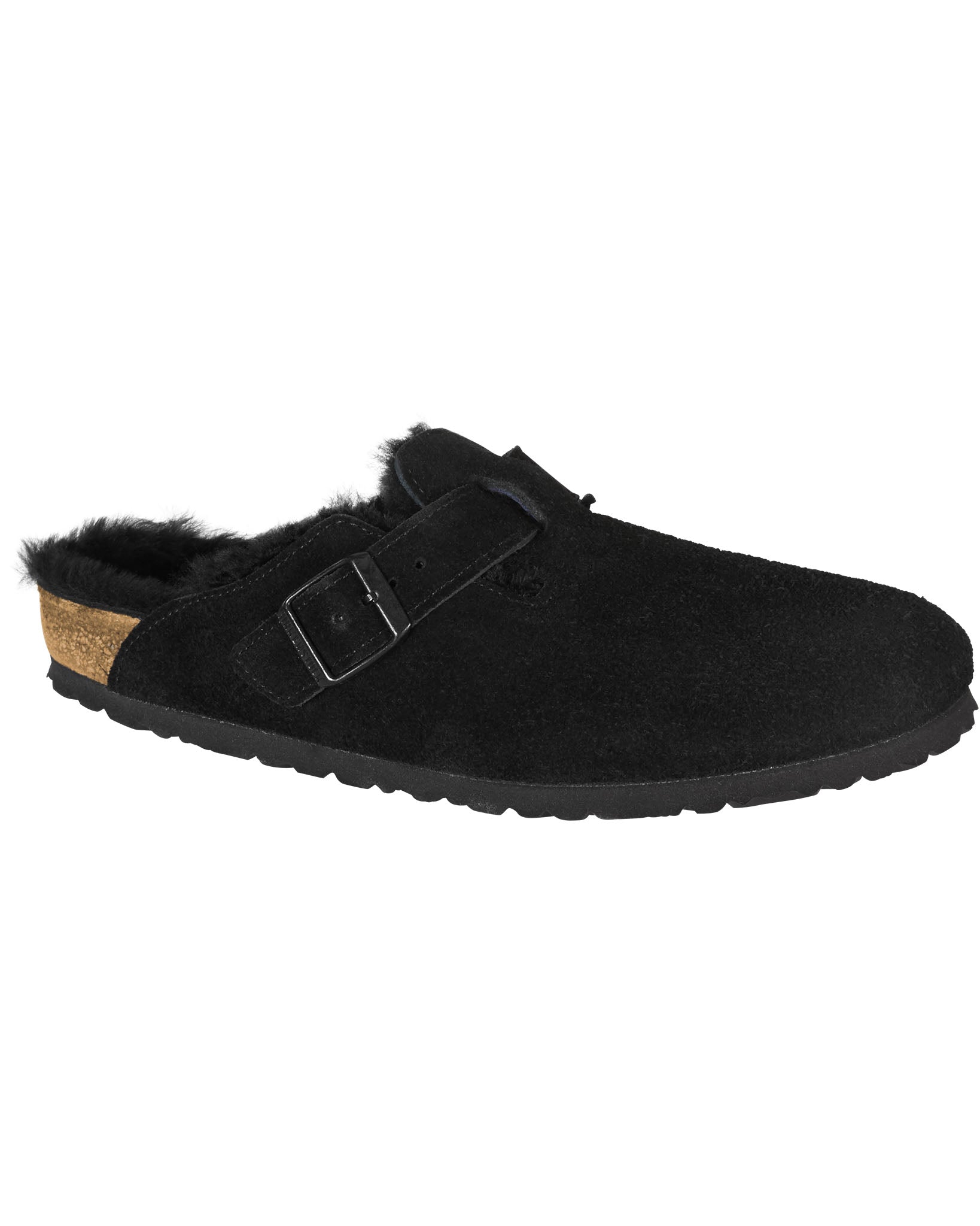 Boston Shearling Black Suede Leather Clogs