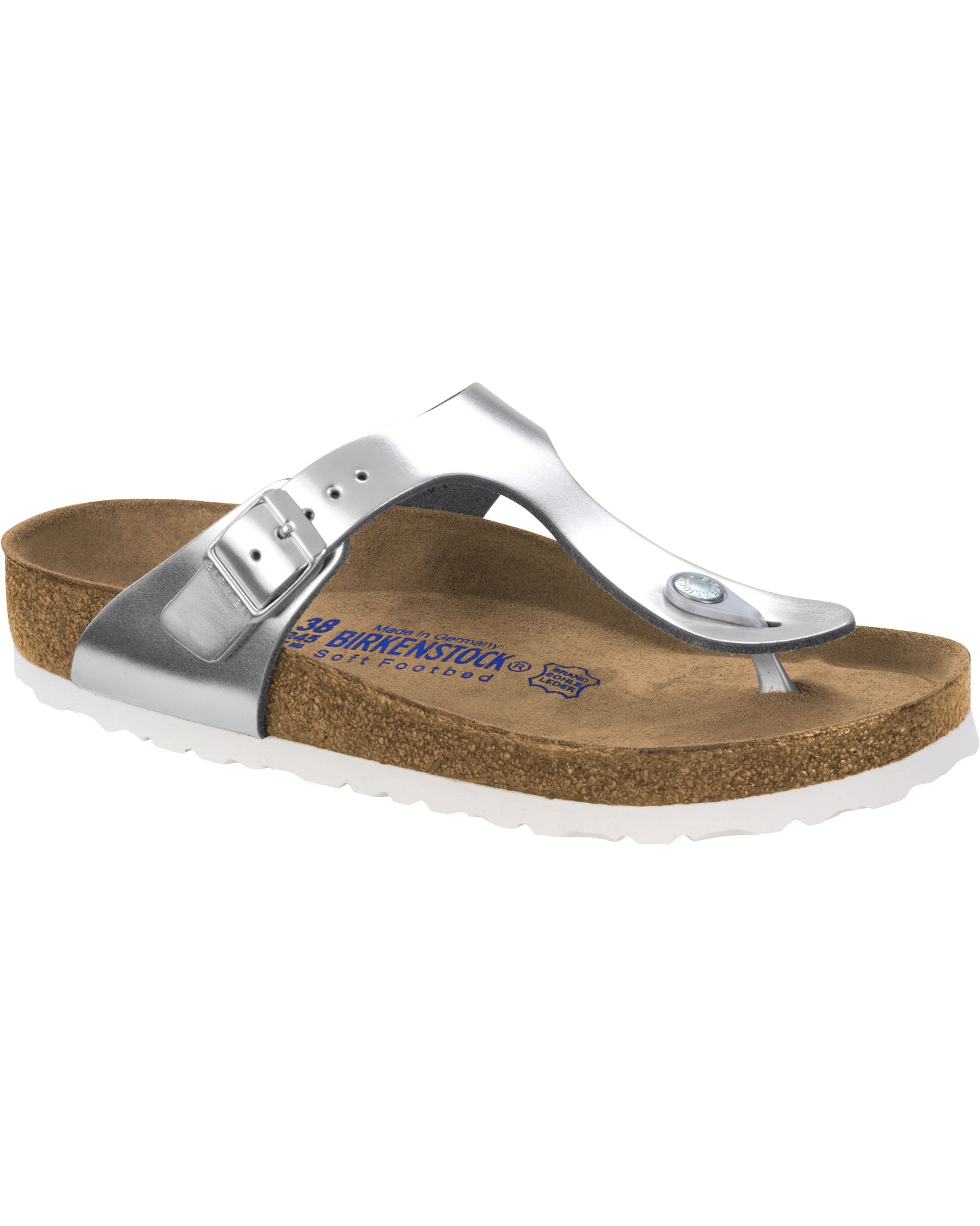 Gizeh Soft Footbed Metallic Silver Leather Sandals
